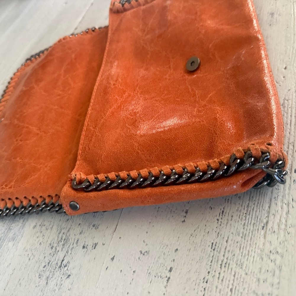 Orange Fold-Over Chain Wallet Clutch - Picture 3 of 3